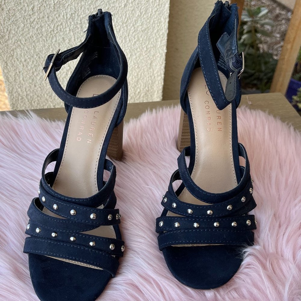 LC Lauren Conrad Navy Strap Heels With Accent Studs Size 6